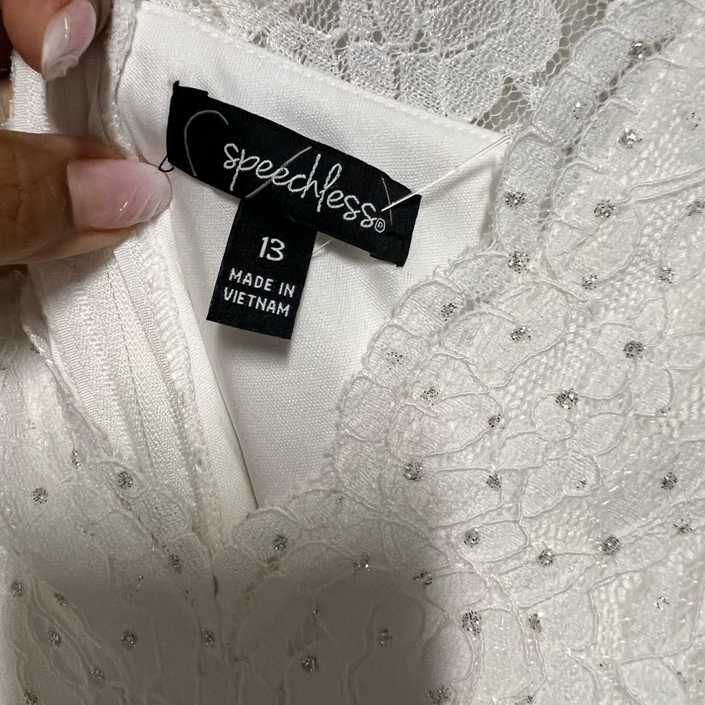 Speechless Ivory Lace Dress with Silver Accents